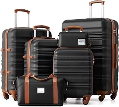 LONG VACATION 6 Piece Luggage Set Carry on Suitcase with ABS+PC hardsh — Size, capacity and configuration compared